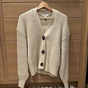 Cream Ribbed Button-Up Cardigan